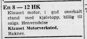 1956 - Salgsannonse for en 8 - 12 Klauset