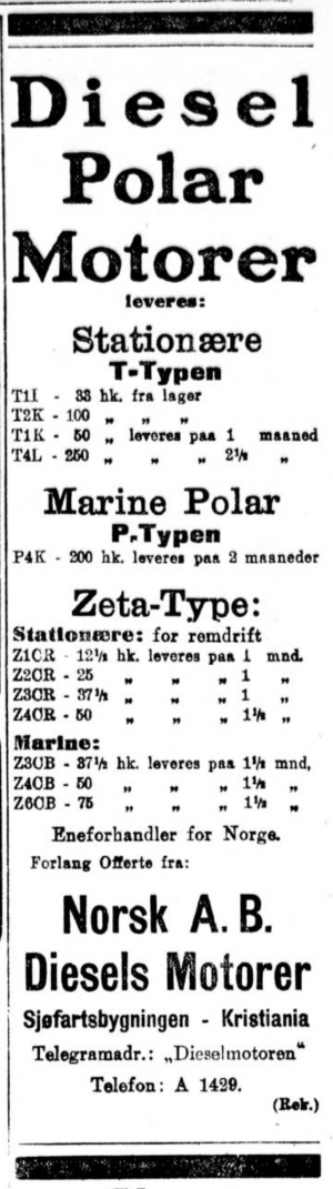 Reklame fra 1917 (Aftenposten)