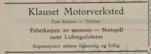 Klauset - reklame fra 1938