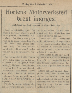 Brann i Horten Motorverksted