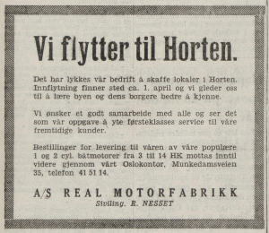 Real flytter til Horten i 1957